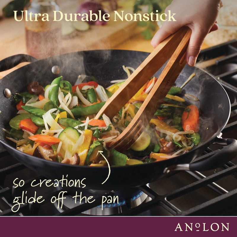 Anolon Advanced Home Hard-Anodized Nonstick Open Stock Cookware- Woks (14-Inch Covered Wok, Onyx) - Image 4